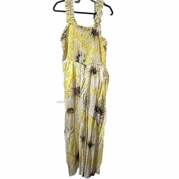H&M Sunflower Jumpsuit Sz L Playsuit Romper Trouser Wide Leg Yellow Floral - Picture 1 of 11